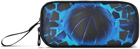 3d Basketball Blue Lighting Pencil Case Box Boys Girls Large Pencil Pouch with Zipper Compartments Big Capacity Stationery Pen Bag Organizer for Kids Teens Adults School