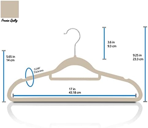 GVTECH Premium Velvet Hangers, [50 Pack] Non Slip and Heavy Duty Velvet Suit Hangers (45cm) with Tie Bar, 360° Swivel Hooks, Sturdy to Hold Jumper, Pullovers, Jackets & Hoodies (50 Pack, Beige)