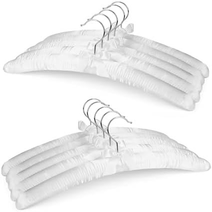 HOUSE DAY 10 Pack White Satin Padded Hangers for Women Clothing, 17 Inch
