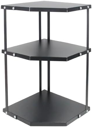 HUIJIN Black 3-Tier Kitchen Corner Rack, Triangular Storage Shelf Organizer, Multipurpose Corner Pot Rack Stand Holder