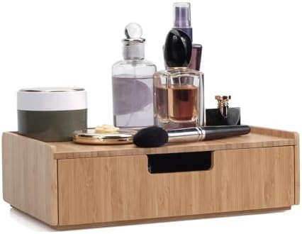 MobileVision Bamboo Makeup Drawer Organizer, Cosmetics Storage Box, Break Resistant Display Case and Drawer