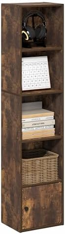 Furinno LUDER Book Shelf, 5-Tier Bookshelf with Open Shelf, Standing Bookcase with 1 Door Cabinet, 9.3 x 12 x 52, for Or