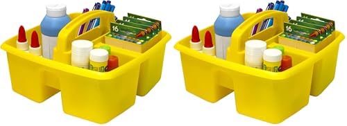 Storex 3-Compartment Small Caddy – Multipurpose Classroom Organizer with Handle, Yellow, 12-Pack (00950U06C)