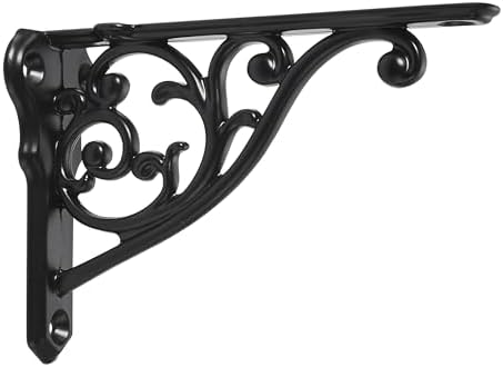 Ornate Decorative Shelf Brackets 12 inch Small Wall Mounted Shelving Bracket 4 Pack Matte Black Vintage Shelf Bracket Vi