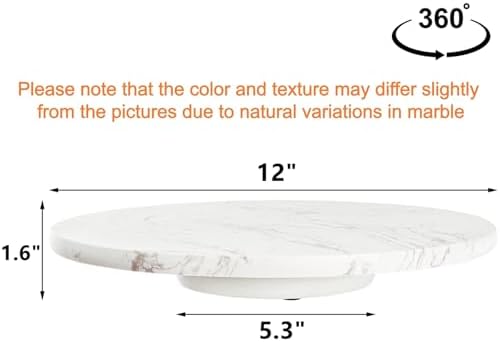 DEAYOU Marble Lazy Susan, Natural Marble Round Tray Turntable Cake Stand, 12" Lazy Susan Cheese Board with Silent Rotati