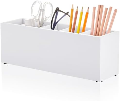 Jetec Wooden Pencil Pen Holder for Desk, White, 5 Compartments