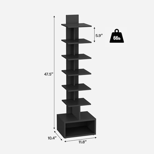 TUTOTAK Book Shelf, Narrow Spine Bookshelf, 8-Tier Bookcase for Small Space