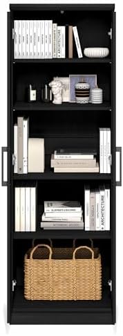 Furinno Robin Storage Cabinet, 5-Tier Pantry Cabinet with Adjustable Shelves, 23W with 2 Shaker-Doors, Kitchen Cabinet, 