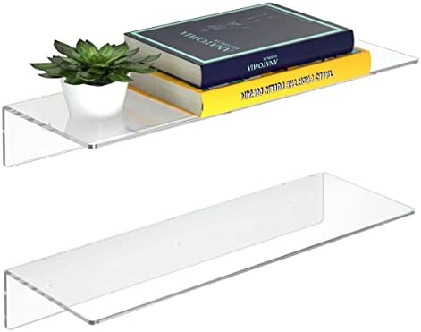 FEMELI 2 PCS 17" Acrylic Floating Shelves, Clear Shelf for Wall Display