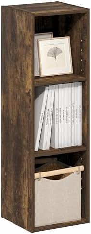 Furinno Fulda Book Shelf, 3-Tier Narrow Bookshelf, Bookcase with 10-in Width Storage Shelf, 9.3 x 9.8 x 31.5, for Living