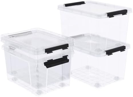 24 Quart Plastic Clear Storage Box with Wheel, 4-Pack Bin with Lid