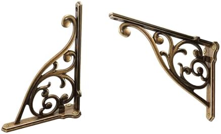 Heavy Duty Solid Stand,12 Inch 4 Pack Antique Brass,Right Angle Wall Panel Support Bracket,Decorative Shelf Bracket,Heav