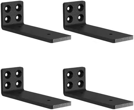 MLOQI 4 Pack Floating Shelf Bracket Heavy Duty, Hidden Shelf Brackets 5mm Thick L Brackets for Shelves up to 50 KG (Blac