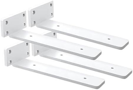 4 Pack Shelf Brackets White 10 Inch Floating Shelf Bracket 1/5 inch Thick Heavy Duty Hidden Shelf Brackets Iron Metal Br