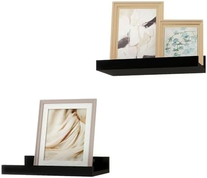 Small Black Floating Shelves for Wall, Shelf with Lip Set of 2, 8 in