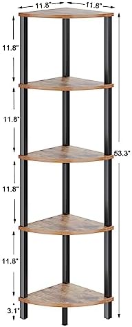 VIMBER Corner Shelf, 5-Tier Corner Bookshelf, Industrial Corner Ladder Shelf, Rustic Display Shelf for Living Room, Bedr