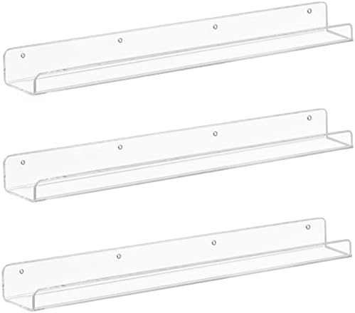 Weiai Clear Acrylic Floating Shelves 24 inch Wall Ledge Shelf Bookshelf 3 Pack