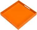KEVLANG Orange Sturdy Acrylic Serving Tray with Handles-12x12Inch-Serving Coffee,Food,Breakfast,Butler-Kitchen Countertop Tray-Makeup Drawer Organizer-Vanity Table,Ottoman Tray-Decorative Tray