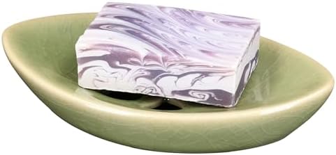 Ceramic Soap Dish with Self Draining Tray for Bar Soap, Bathroom, Kitchen (Green No.1)