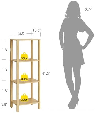 Open Book Shelf, 4 Tier Small Bookshelf, Freestanding Shelf Narrow Bookcase with Open Shelves, 14.96" x 10.63" x 41.26",