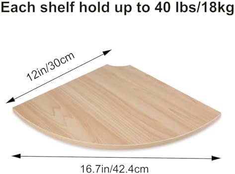 JJL Corner Wall Shelf, 12-Inch Sector Shelf, Set of 2 Wooden Hanging Shelves With Wire Hole for Bedroom Decoration, Ligh