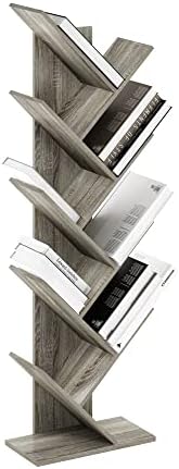 Furinno TREE Book Shelf, 9-Tier Bookshelf, Tree Bookcase with Angled Open Shelf, 8.4 x 15.7 x 50.9, Corner Shelf for Roo