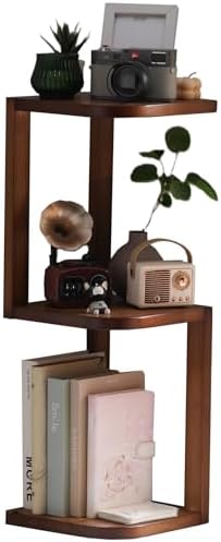 Corner Shelf Stand Desk Organizer,26.8" H Rubberwood Brown Rack for Small Spaces, Bedroom,Home Office,Kitchen,Bathroom (