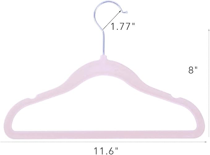 Kids Velvet Clothes Hangers, Non Slip Baby Hangers Pink (11.6" Inch - 40 Pack)