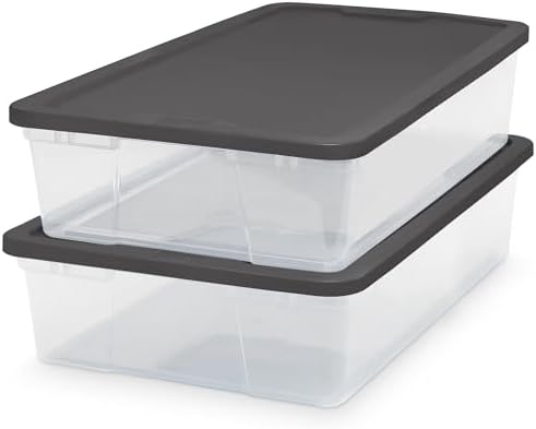 HOMZ Clear Plastic Storage Bins w/Snaplock Lids, 28 Qt, Gray, 2 Pack