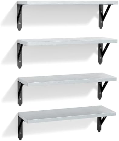 ROMGUAR CRAFT Wood Wall Floating Shelves Set of 4, 17" x 6" - Light Grey