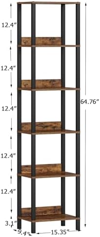 6 Tier Bookshelf with Anti-Fall Baffle, Tall 64.79" Bookcase with DIY Shelves, Industrial Book Shelf Storage Organizer, 