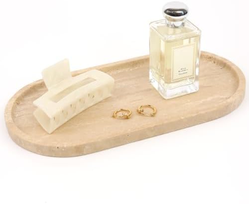 Beige Travertine Marble Bathroom Tray, 12 x 6 in, Vanity Tray