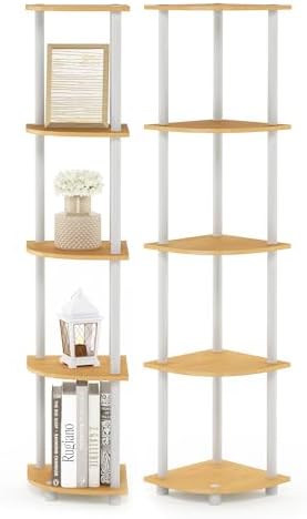 Furinno Turn-N-Tube Corner Shelf Set of 2, 5-Tier Corner Bookshelf, Open Storage Shelves, for Organization and Storage, 