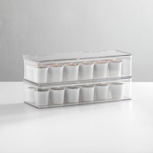mDesign Long Plastic Kitchen Pantry/Fridge Storage Organizer Box Containers with Hinge Lid for Shelves or Cabinets, Hold