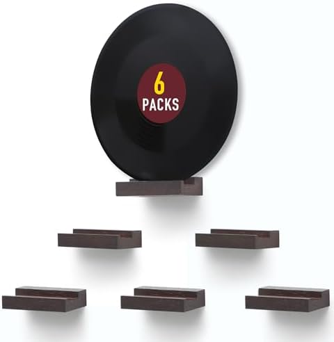 Vinyl Record Shelf Wall Mount,Small Record Holder,Dark Walnut,6Pcs