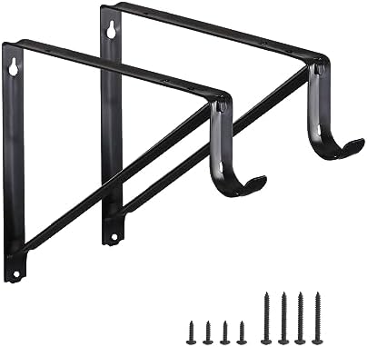Closet Rod Brackets 11x9.5in, Closet Shelf Brackets 2 Pack, Black