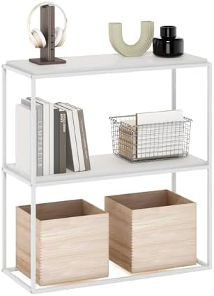 Furinno Moretti Modern Storage Shelves, 2-Tier Wide Stackable Book Shelf, Open Shelves, for Organization and Storage, Li