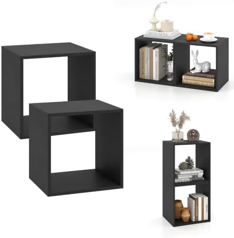 GIANTEX 2 Cube Bookshelf, 2-Tier Stackable Cube Storage Organizer (1,Black)