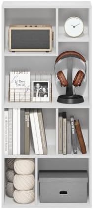 Furinno DALY Book Shelf, 7-Cube Bookshelf, Cube Storage Organizer Bookcase with Irregular Compartments, 9.4 x 18.9 x 42.