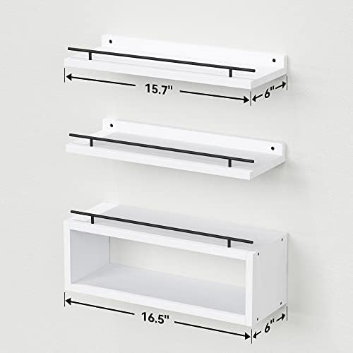 WOPITUES Floating Shelves for Wall with Cube Shelf, Wall Shelves with Metal Rail for Decor, Bathroom Organizers and Stor
