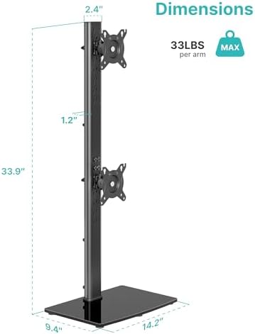 Pegzone Vertical Dual Monitor Stand for 17–34 Inch Screens, Tabletop