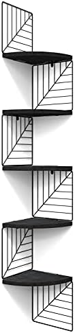 Love-KANKEI Corner Wall Shelf 5 Tier,Solid Wood/Metal Bracket,51"Tall,Black