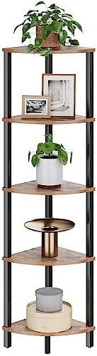 VIMBER Corner Shelf, 5-Tier Corner Bookshelf, Industrial Corner Ladder Shelf, Rustic Display Shelf for Living Room, Bedr