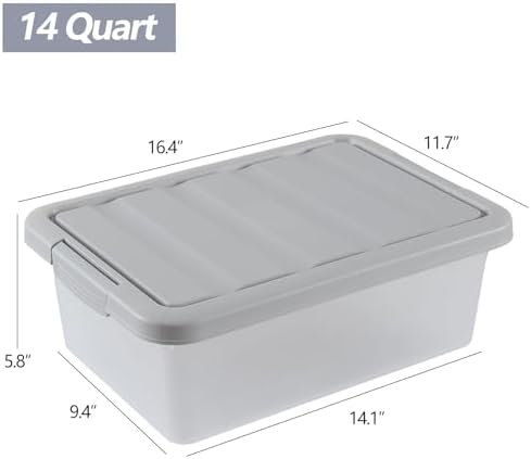 Wekioger 14 Quart Home Latch Storage Container Bin with Grey Lid, 2 Packs