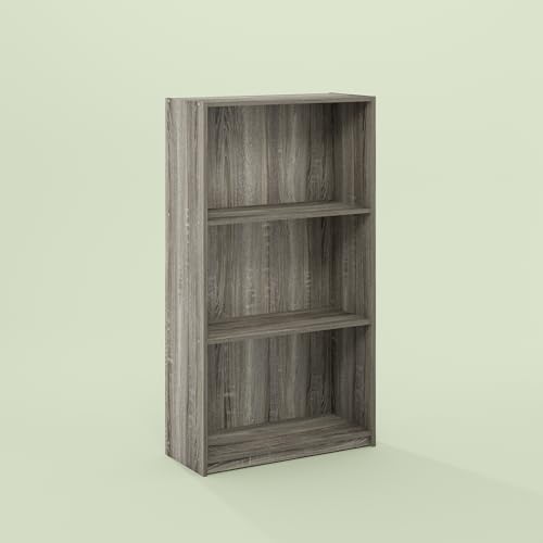 Hagen 3-Tier Bookshelf, 40 Inch Tall Bookcase, for Home Office, Study, Living Room, Olive Oak