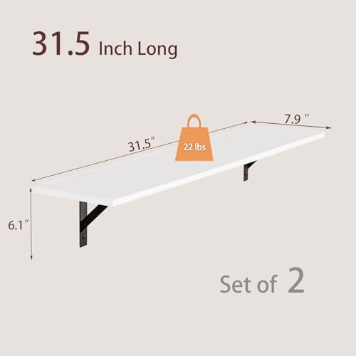 DINZI LVJ Long Wall Shelves, 31.5" Wall Mounted Shelves with Metal Brackets
