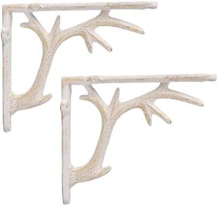 2PCS Cast Iron Deer Antler Wall Shelf Brackets, 6.2in (H), White