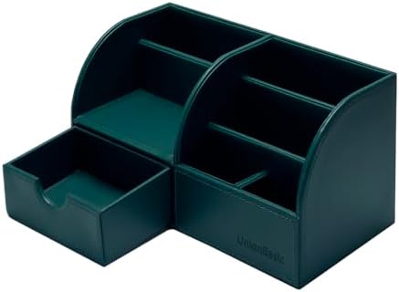 UnionBasic Desk Organizer - Multifunctional Leather Desktop Pen Holder Storage Box - Business Card/Pen/Pencil/Mobile Phone/Stationery Holder, Vintage Green