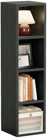 ALISENED 45.6" Tall Narrow Bookshelf,4 Shelf Wooden Corner Bookcase,Modern Skinny Cubes Storage Organizer Display Shelvi