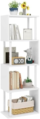 IBUYKE 5-Tier Tall Bookshelf,S-Shaped Geometric Bookcase,White WBC015W